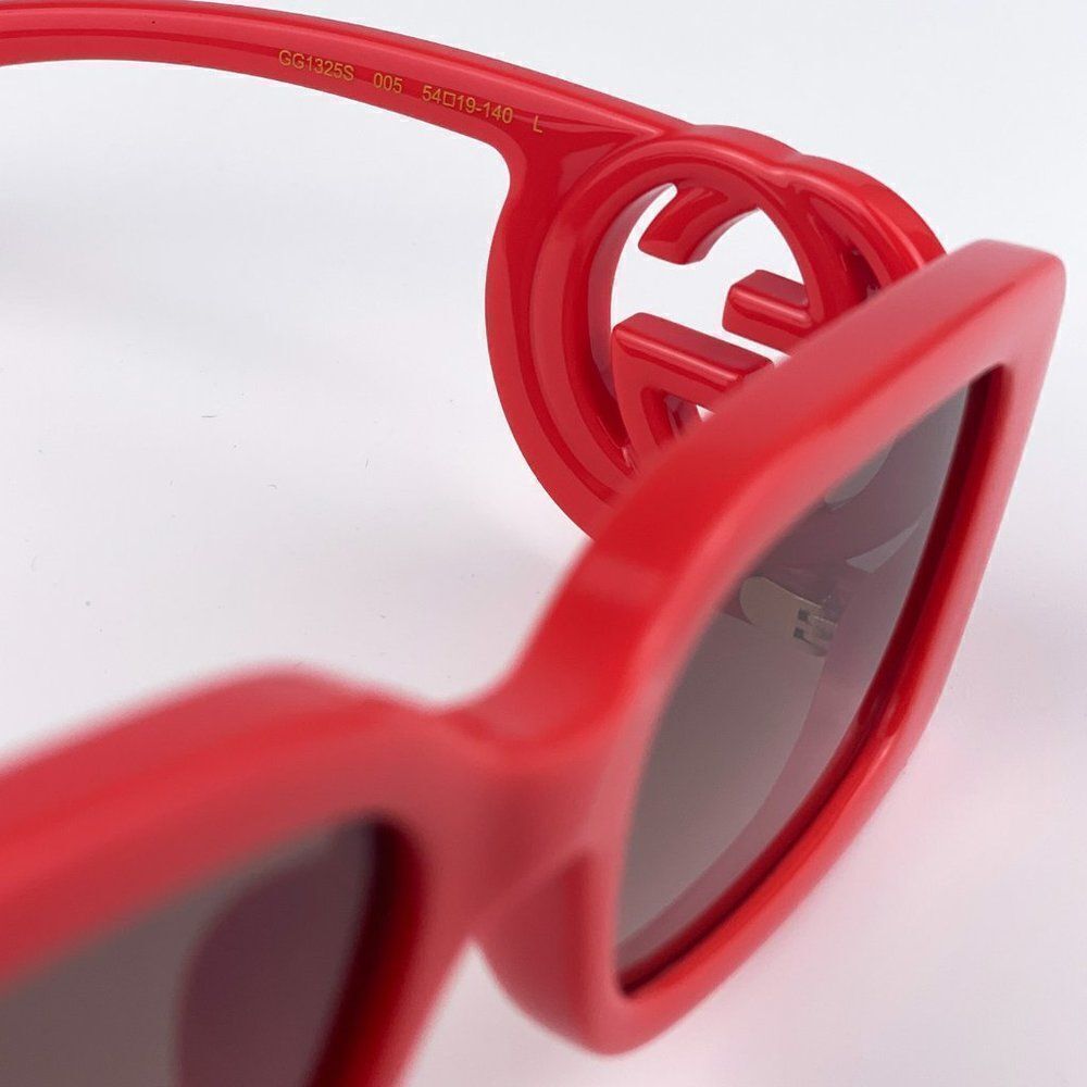 SALE! NEW Gucci GG1325S 005 Red Brown Gradient Rectangle Women Sunglasses - Picture 11 of 13